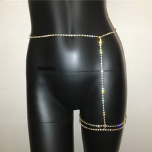 Load image into Gallery viewer, Adjustable Sexy Body Chain w/ Rhinestones &amp; Crystals  (Silver or Gold) - Body Jewelry - Thigh - Waist
