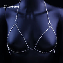 Load image into Gallery viewer, Shiny Crystal Rhinestone Bra Chain Harness Jewelry for Women Sexy Hollow Choker Necklace Body Harness Chain Bikini Top
