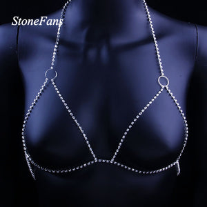 Shiny Crystal Rhinestone Bra Chain Harness Jewelry for Women Sexy Hollow Choker Necklace Body Harness Chain Bikini Top