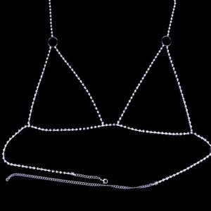 Shiny Crystal Rhinestone Bra Chain Harness Jewelry for Women Sexy Hollow Choker Necklace Body Harness Chain Bikini Top