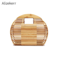 Load image into Gallery viewer, Retro Handmade Bamboo Summer Beach Handbags Women Fashion Hollow Out Semicircle Clutch Wooden Straw Bags For Women 2019 Holiday
