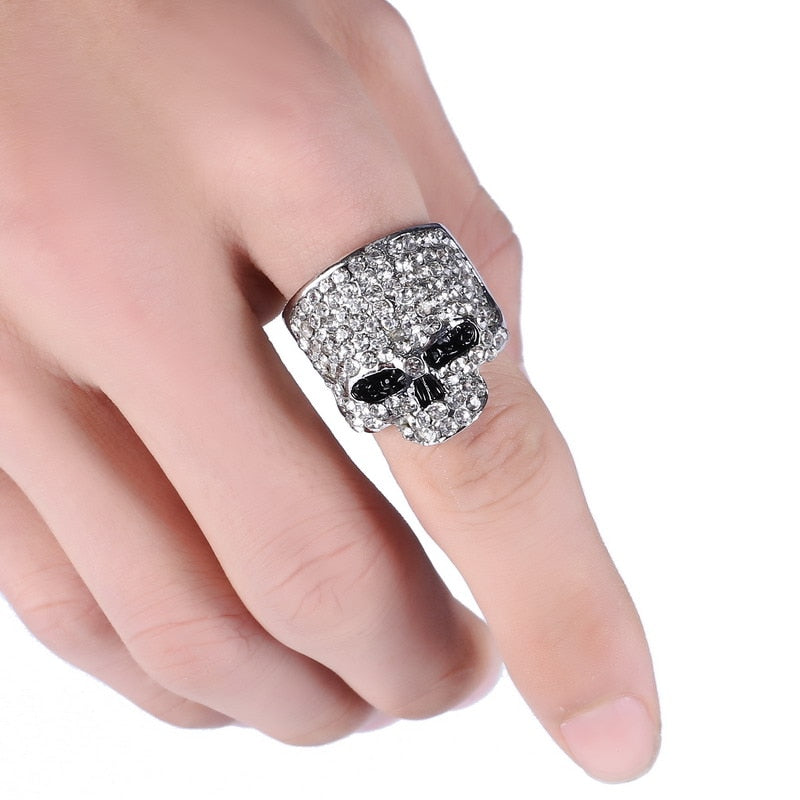 LOVBEAFAS Fashion Rock Punk Skull Rings for Women Men Black Gold Silver Color Crystal Jewelry Gothic Biker Rings Party Gift