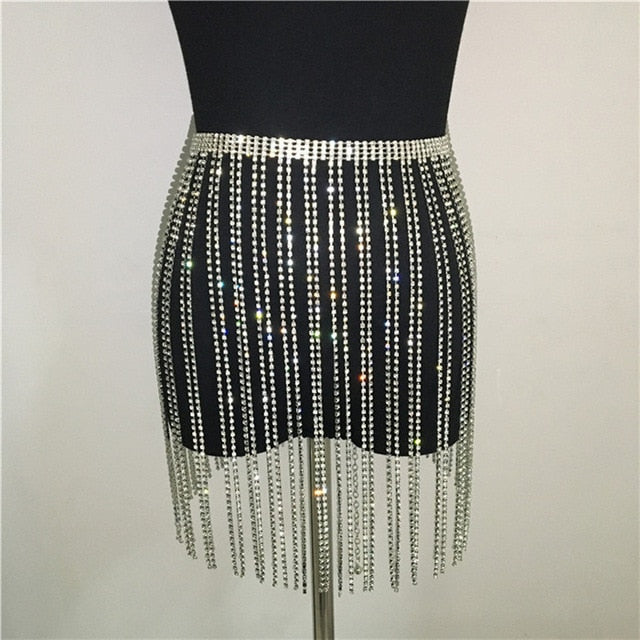 Rhinestone Short Skirt Sexy Belt Waist Chain
