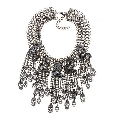 Exaggerated Skeleton Head Necklace Women Vintage Large Collar Skull Necklace Maxi Chunky Chains Statement Big Choker Necklace