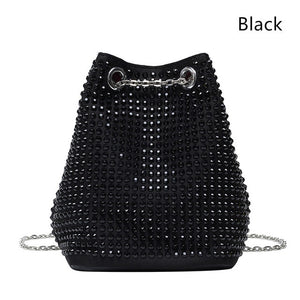 Sass Chick Original  Rhinestone Crystal Draw String Tote W/ Chain Bag (Multiple Colors)