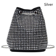Load image into Gallery viewer, Sass Chick Original  Rhinestone Crystal Draw String Tote W/ Chain Bag (Multiple Colors)
