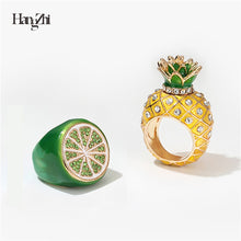 Load image into Gallery viewer, HangZhi 2020 New Trendy  Hip hop Pineapple Lemon Shiny Zircon Metal Fruit Rings for Women Girl Party Hot Jewelry Gift
