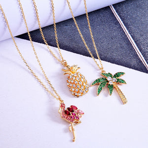 kissme Chic Flamingo Pineapple Coconut Tree Crystal Pendant Necklaces Simple Fashion Women Jewelry Accessories Wholesale