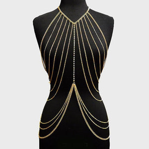 Multi Layer Full  Female Body Chain Harness Shiny Sexy Belly Accessories Gold Color Women Fashion Waist Jewelry