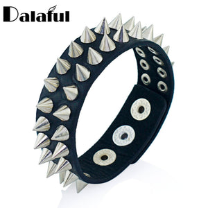 Gothic Delicate Cuspidal Spikes Rivet Cone Stud Cuff Black Leather  bracelets &amp; bangles Punk Bracelet for women men jewelry S266