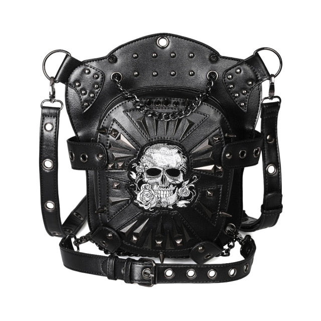 Steampunk Skull Leather Thigh Holster Bag - Concealed Carry