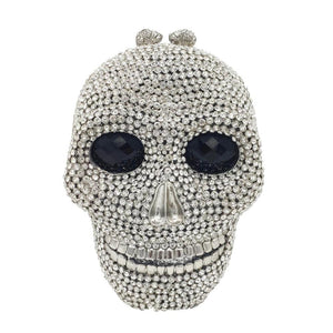 Boutique De FGG Halloween Novelty Funny Skull Clutch Women Silver Evening Bags Party Cocktail Crystal Purses and Handbags