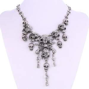 Classic Jewelry Statement Vintage Pirate Skeleton Skull Necklace Pendant For Men Women Retro Rhinestone Biker Goth Punk Necklace