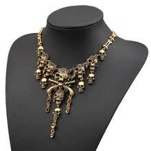 Load image into Gallery viewer, Classic Jewelry Statement Vintage Pirate Skeleton Skull Necklace Pendant For Men Women Retro Rhinestone Biker Goth Punk Necklace
