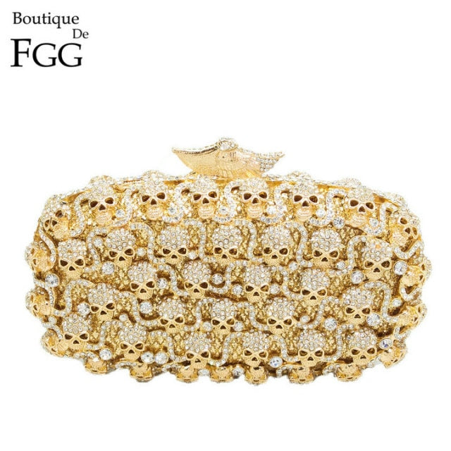 Boutique De FGG Diamond Skull Clutch Women Evening Bags Ladies Crystal Handbags and Purses Wedding Gala Dinner Minaudiere Bag