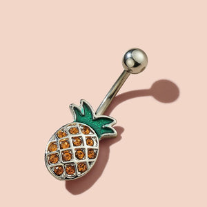 Cute Zircon Pineapple Belly Button Rings Geometric Stainless Steel Navel Rings Women Fashion Body Piercing Jewelry