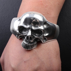 Silver Color Skull Cuff Bangle Bracelet for Men Punk Rock Bracelet Biker Jewelry