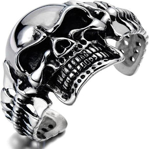 Silver Color Skull Cuff Bangle Bracelet for Men Punk Rock Bracelet Biker Jewelry