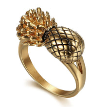 Load image into Gallery viewer, Punk Fruit Pineapple Ring Gold Color Stainless Steel Vintage Cocktail Rings For Women Simple Party Jewelry Dropshipping
