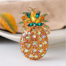Load image into Gallery viewer, Fashion Female Crystal Pineapple Car Keychain for Women Rhinestone Fruit Keyring Gold Color Chains Circle Key Chain Jewelry
