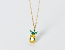 Load image into Gallery viewer, Authentic 925 Sterling Silver Yellow citrine Green Crystal pineapple Fruit Necklace pendant earrings Ring Set Jewelry C-D4383
