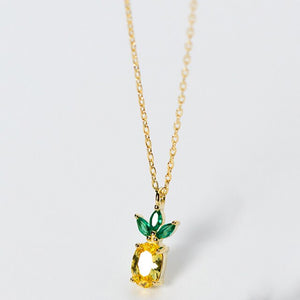 925 Silver Ladies Jewelry Cute Sweet Pineapple Fruit Necklace Earrings Ring Gold Color Three-piece Temperament Clavicle Chain