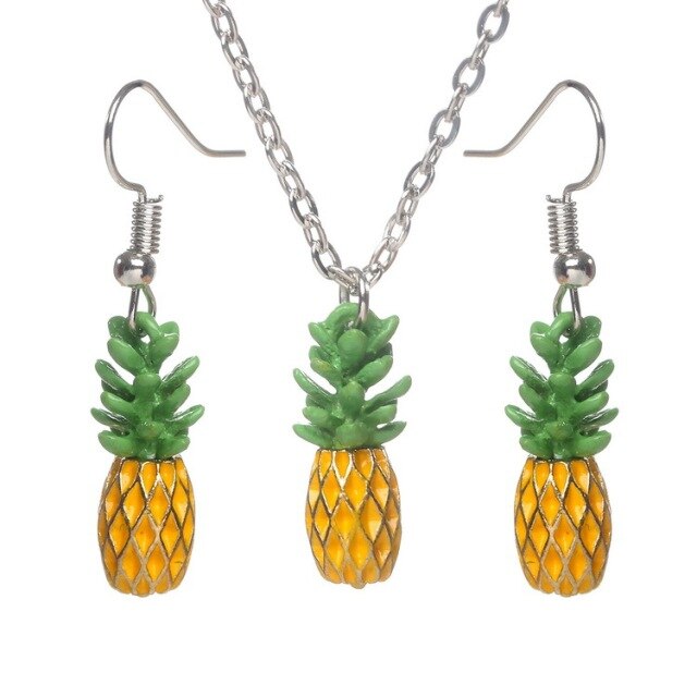 Cute Pineapple Pendant Necklace Shiny Girl Romantic Earrings Fashion Creative Fruit Jewelry Set Children's Party Birthday Gift