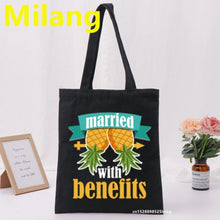 Load image into Gallery viewer, Lifestyle Pineapple Tote Bags - Many Styles &quot;Married with Benefits&quot;  &quot;Sleeps well with Others&quot;  and MORE!
