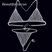 Load image into Gallery viewer, Fashion sexy goddess crystal body jewelry bra Thong Set Fashion Women&amp;#39;s transparent hollow Rhinestone adjustable Bikini Set Gift
