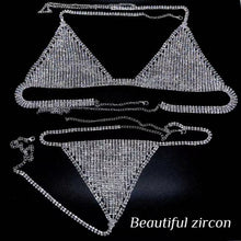 Load image into Gallery viewer, Fashion women&#39;s shining Rhinestone bra and thong women&#39;s charming bikini crystal chain sexy suspender underwear jewelry
