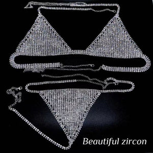 Fashion women&#39;s shining Rhinestone bra and thong women&#39;s charming bikini crystal chain sexy suspender underwear jewelry