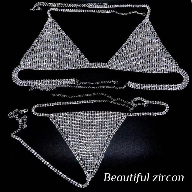 Fashion women's shining Rhinestone bra and thong women's charming bikini crystal chain sexy suspender underwear jewelry