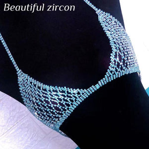 Sexy ladies Rhinestone bra and thong body jewelry  bikini beach romantic crystal bra jewelry accessories Valentine&#39;s Day gift