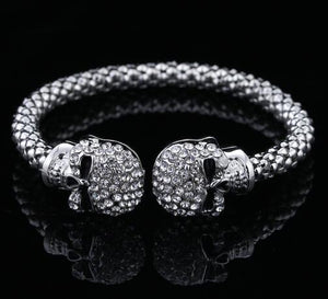 Punk Skull Crystal Open Bangle For Men 3 Color Gothic Skeleton Double Skull Heads Cuff Bracelets & Bangles Men's Jewelry