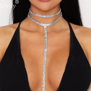 Double Layer Choker Deep Plunging Necklace Jewelry