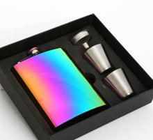 Load image into Gallery viewer, 8 oz Rainbow Stainless Steel Flask Gift Box Set Funnel &amp; Shot Glasses Metal
