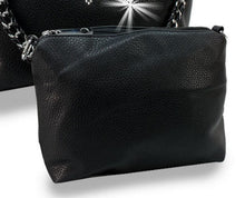 Load image into Gallery viewer, Rhinestone Skull and Crossbones Hobo Handbag Set Black PU Leather Purse and Pouch
