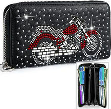 Load image into Gallery viewer, Sass Chick Sexy Biker Chick Rhinestone Motorcycle Wallet
